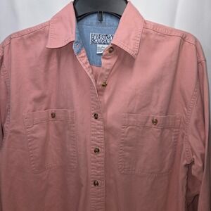 Women's L Denim Closet Vtg 90s Coral/Pink Denim Shirt Button‎ Up Western Casual
